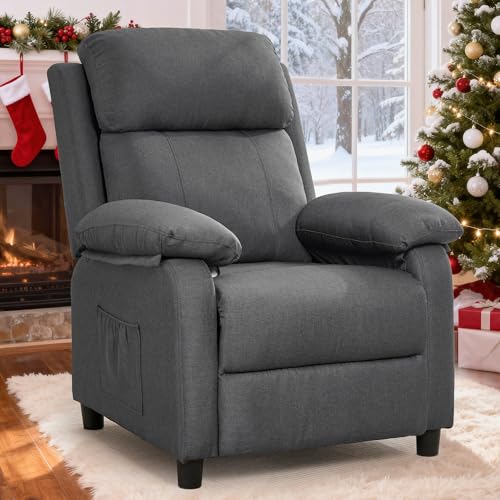 Amazon Recliner Chair for Adults, Padded Deep Seat Reading Chair with Side Pockets, Small Recliners for Small Spaces, Adjustable Chair for Living Room, Bedroom, and RV (Linen)