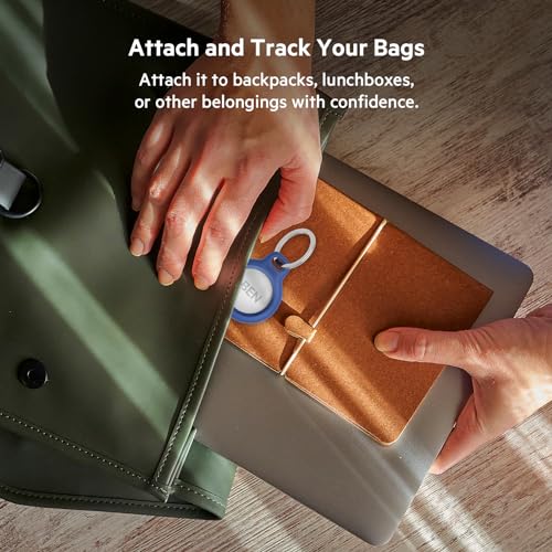 Belkin Apple AirTag Secure Holder with Key Ring - Durable Scratch Resistant Case with Open Face & Raised Edges - Protective AirTag Keychain Accessory for Keys, Pets, Luggage, Backpacks - 4-Pack Blue