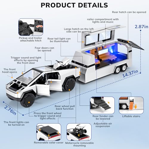 Amazon Truck and Trailer Toys for Boys 1/32 Diecast Truck and Trailer Model Kit,Toy Truck and Trailer Set with Sound and Light,Pull Back Toy Truck with Trailer,Toy Trucks for Boys Age 4-7（Silver）