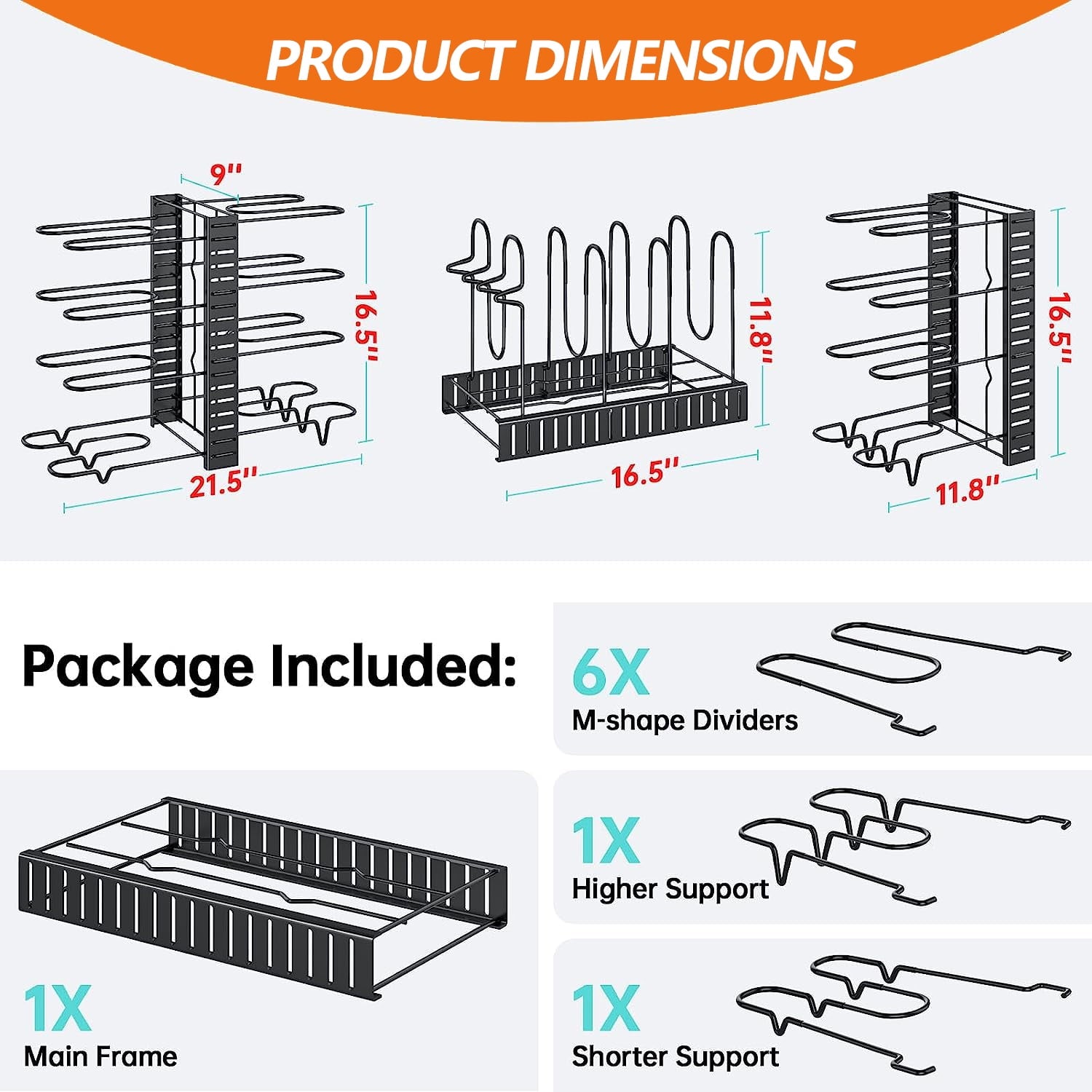 thumbnail image 6 of PHANCIR Pots and Pans Organizer Rack, 3 DIY Methods Adjustable 8-Tier Pot and Pan Rack, Metal Heavy Duty Organizer with Anti-slip Silicone Pad for Cabinet Kitchen Organization Storage, 6 of 9