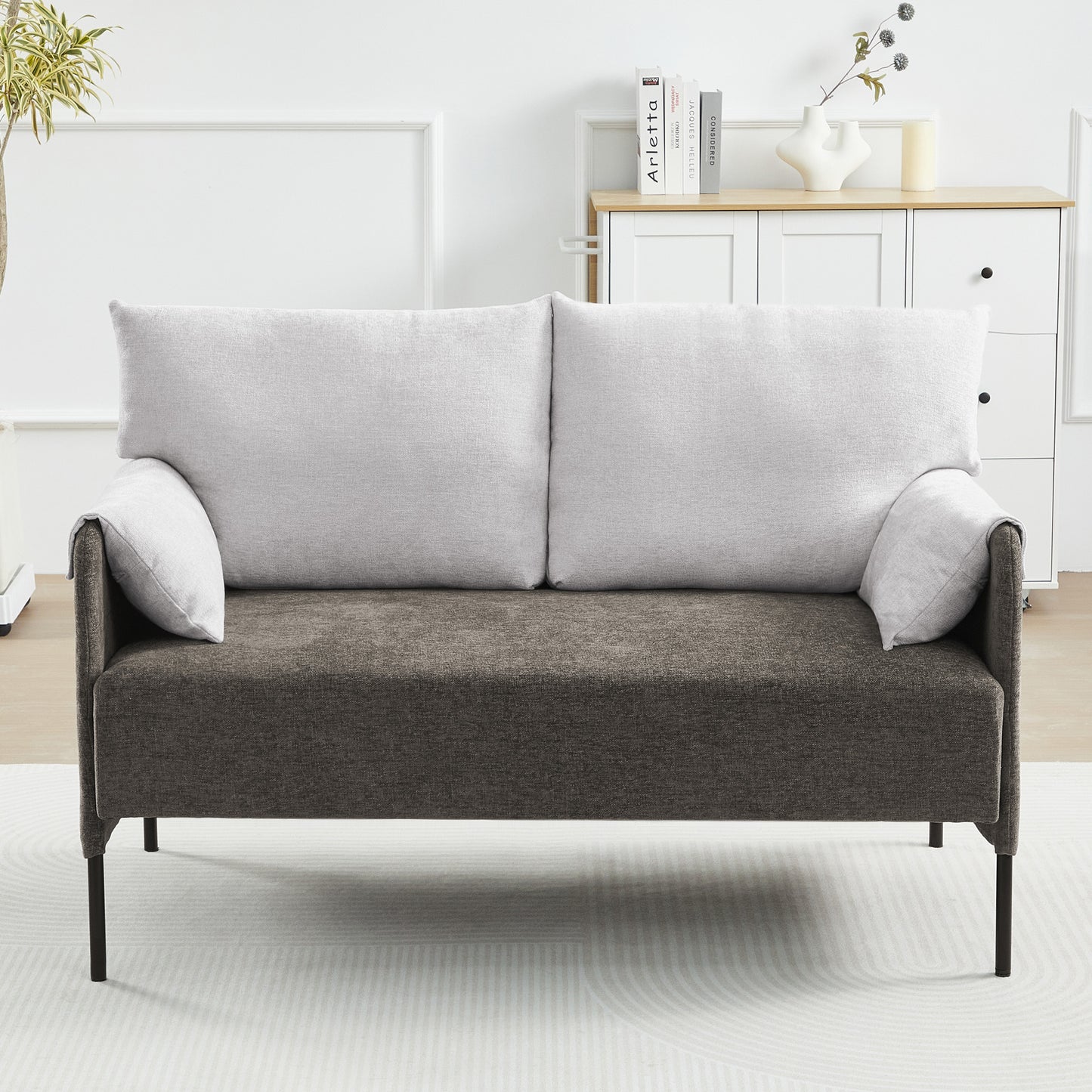 Walmart JUSTLET Modern Loveseat Chair, Chenille 2 Seater Accent Chair with Cushion and Metal Leg for Living Room Reading Room Office Apartment, Brown