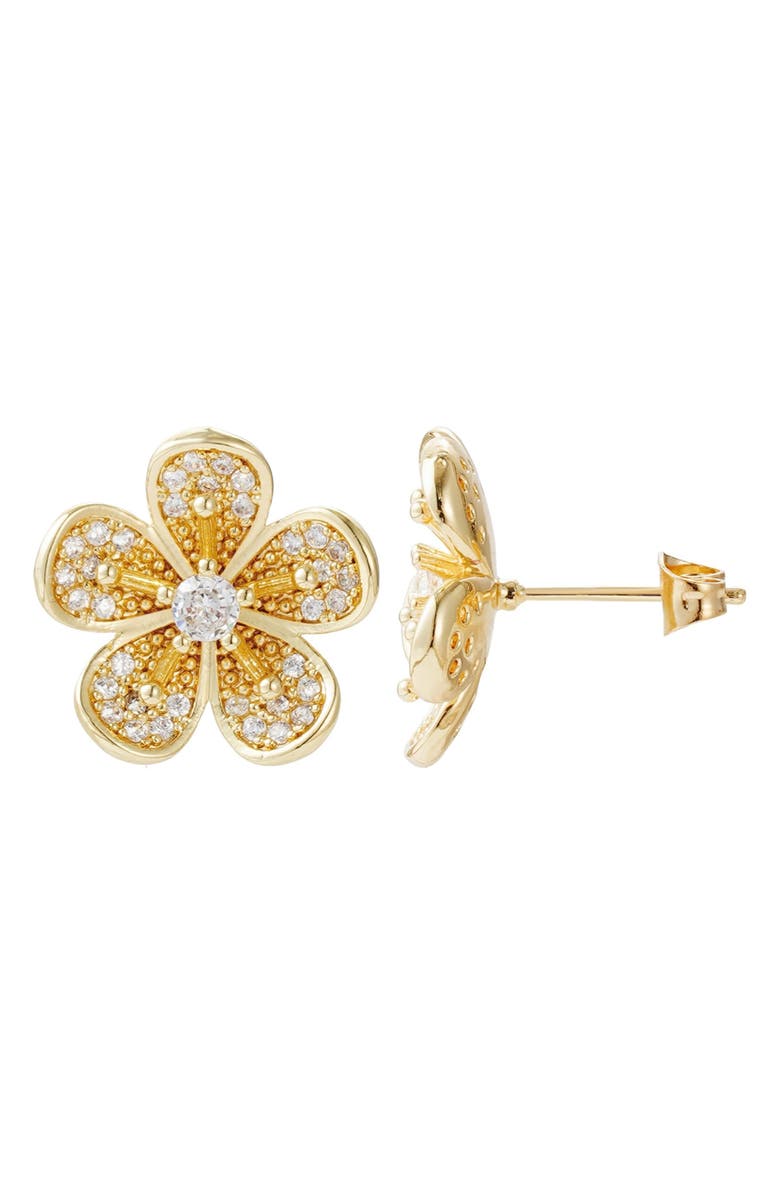 Adornia 14K Gold Plated Cubic Zirconia Flower Stud Earrings