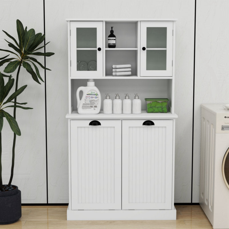 Callasandra Two-Compartment Tilt-Out Dirty Laundry Basket Tall Bathroom Cabinet with 2 Adjustable Shelves