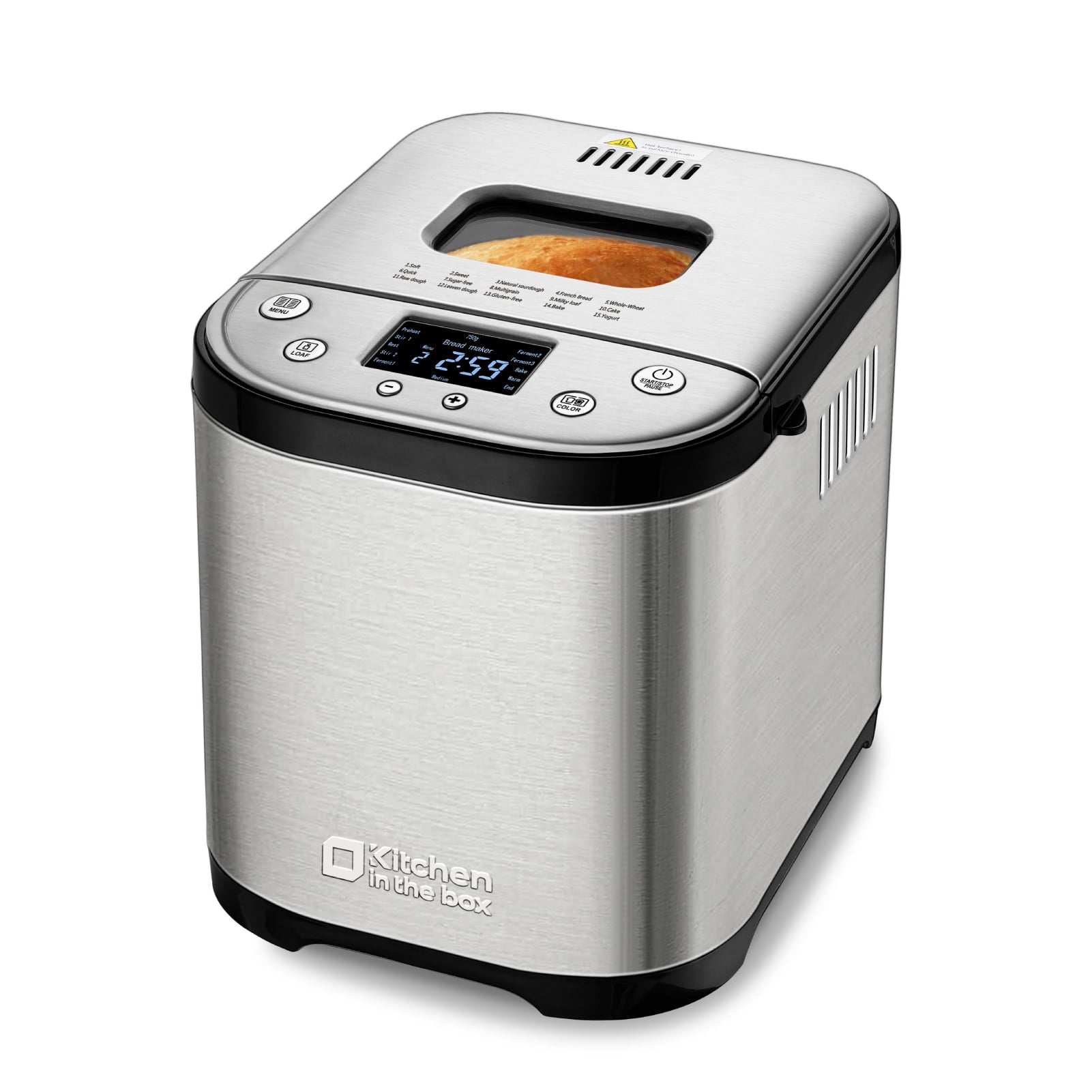 thumbnail video image 2 of Kitchen in the box 15-in-1 Bread Machine, 2LB Stainless Steel Automatic Bread Maker with Recipes-Silver, 2 of 7