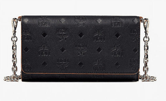 Walmart MCM Women's Leather Monogrammed Folio Handbag, Black