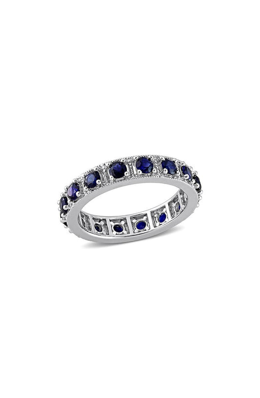 DELMAR Sterling Silver Created Blue Sapphire Ring