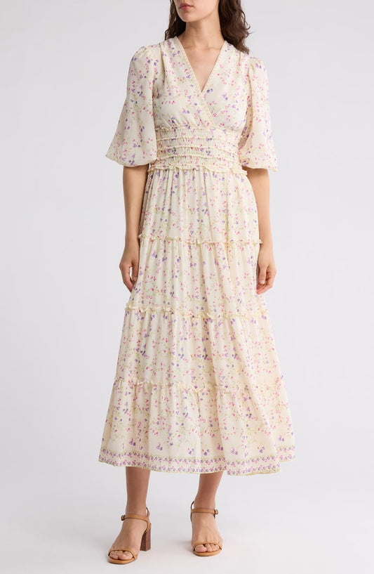 MAX STUDIO Floral Balloon Sleeve Tiered Maxi Dress