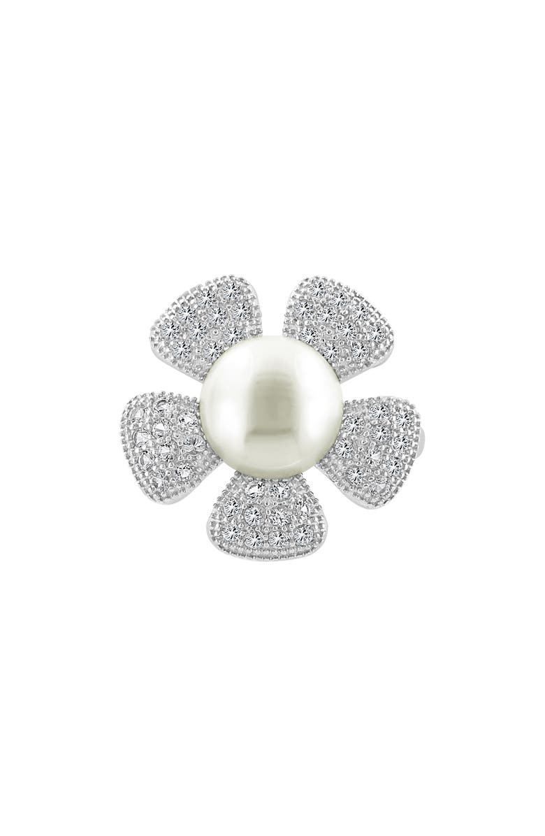 EFFY Cultured Pearl White Topaz Flower Ring