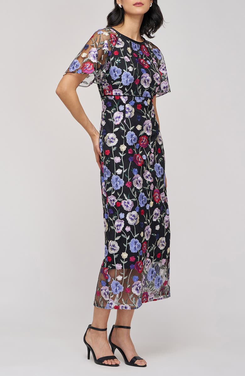 JS Collections Embroidered Floral Mesh Cocktail Dress