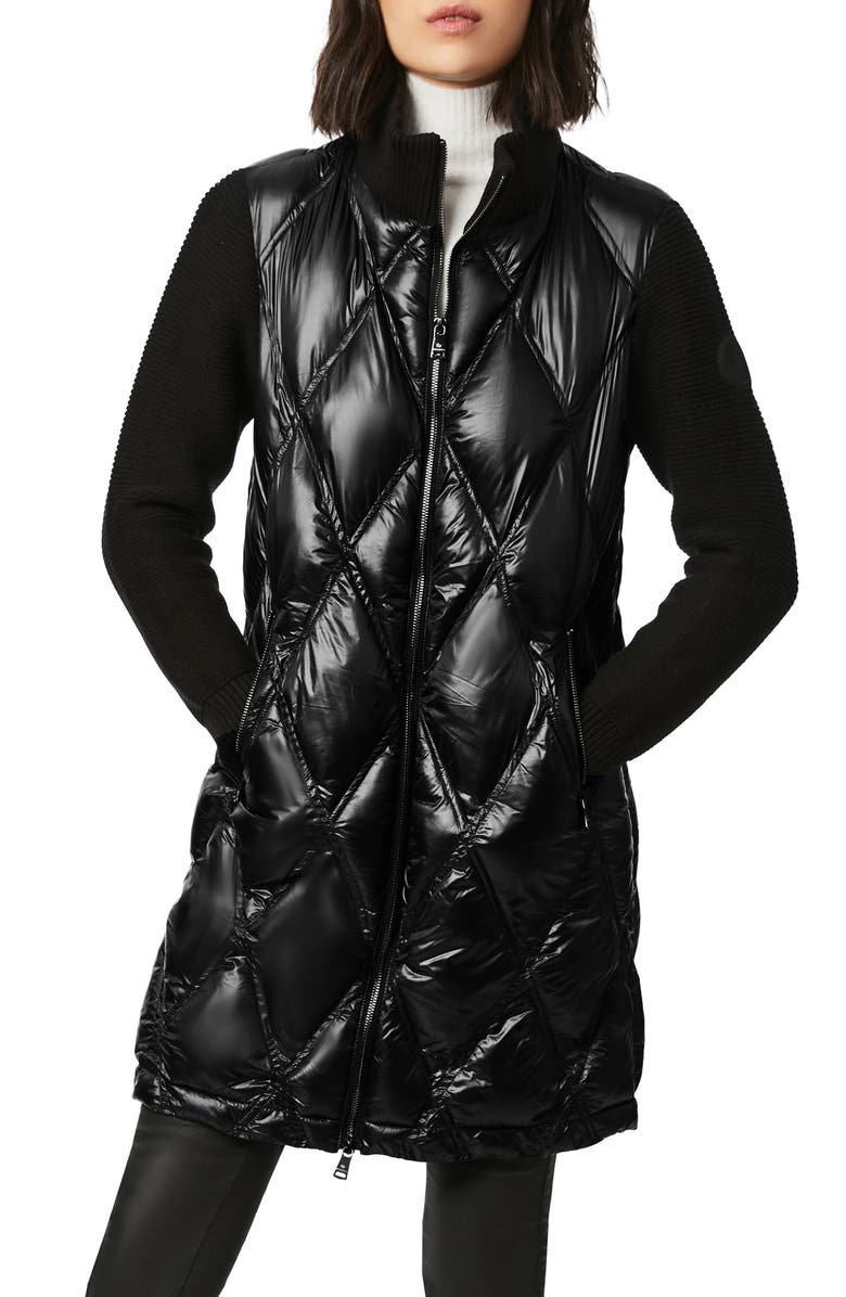 Bernardo Knit Sleeve Diamond Quilt Puffer Coat