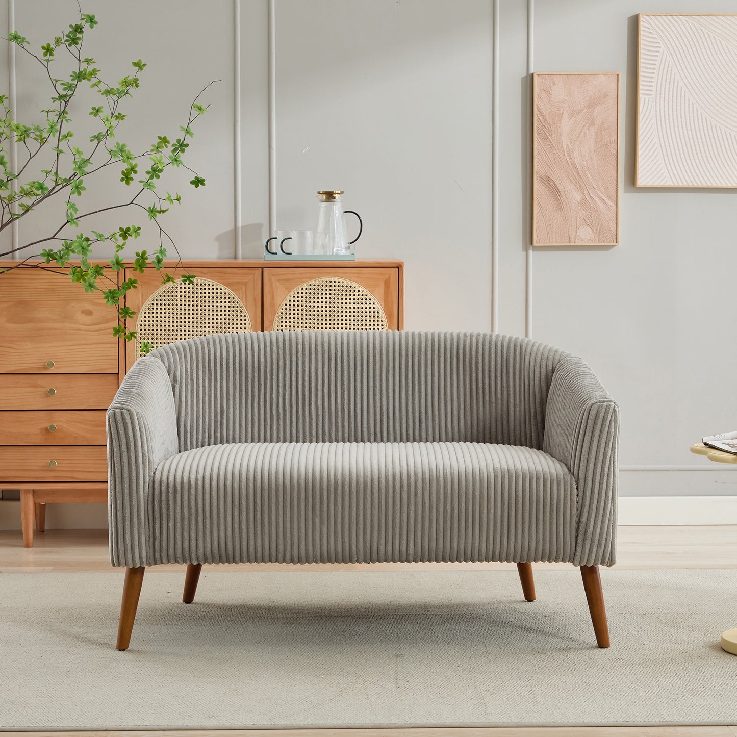 Walmart Sofas for Two 50.78" Modern Loveseat Couch Sofa, Corduroy Fabric Upholstered 2-Seat Sofa, Loveseat with Wooden Walnut Legs for Small Space Office Studio Apartment Bedroom,Gray,Small Couches