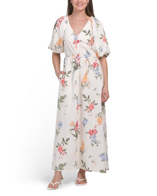 ELLEN TRACY Crinkle Raglan Sleeve V-neck Dress