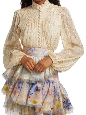 Zimmermann
 Tie-Accented Silk Jacquard Blouse