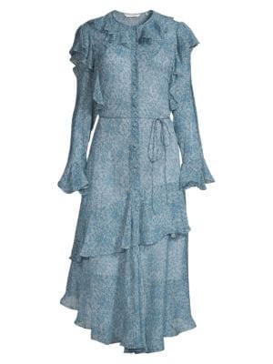 Rebecca Taylor
 Floral Chiffon Ruffle Shirtdress