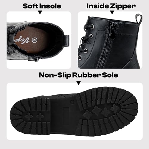 Vepose Women's Ankle Boots Low Heel Lace up Fashion Combat Booties