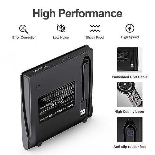 ORIGBELIE External CD/DVD Drive for Laptop, USB 3.0 CD Burner +/-RW CD ROM External DVD Drive Portable DVD Player for Laptop Desktop PC Apple Mac Windows 11/10/8/7/XP Linux OS
