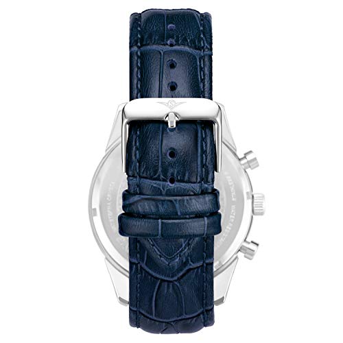 Stuhrling Original Mens Watches Chronograph Analog Blue Watch Dial with Date - Tachymeter 24-Hour Subdial Mens Blue Leather Strap - Watches for Men Rialto Collection