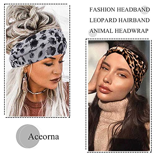 Aceorna Boho Headbands Wide Knot Hair Band Elastic Turban Head Band Stretch Leopard Twist Head Wraps Cloth Yoga Sweartband Fashion Hair Accessories for Women and Girls 3 Pcs (Set B)