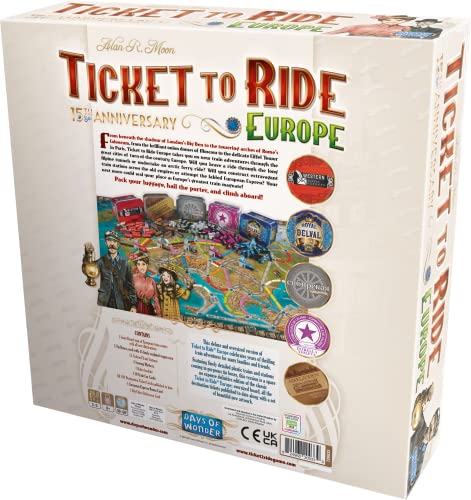 Ticket to Ride Europe 15th Anniversary DELUXE EDITION Board Game | Strategy Game | Family Game for Kids and Adults | Ages 8+ | 2-5 Players | Average Playtime 30-60 Minutes | Made by Days of Wonder