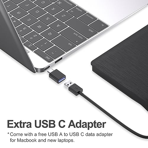 ORIGBELIE External CD/DVD Drive for Laptop, USB 3.0 CD Burner +/-RW CD ROM External DVD Drive Portable DVD Player for Laptop Desktop PC Apple Mac Windows 11/10/8/7/XP Linux OS