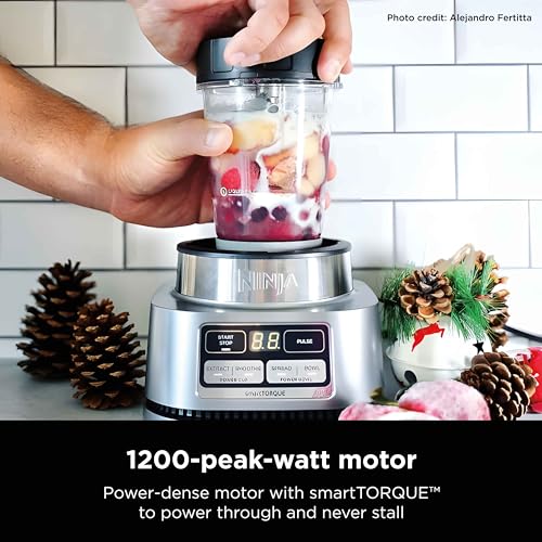 Ninja SS101 Foodi Smoothie Maker & Nutrient Extractor* 1200 WP, 6 Functions Smoothies, Extractions*, Spreads, smartTORQUE, 14-oz. , (2) To-Go Cups & Lids, Silver